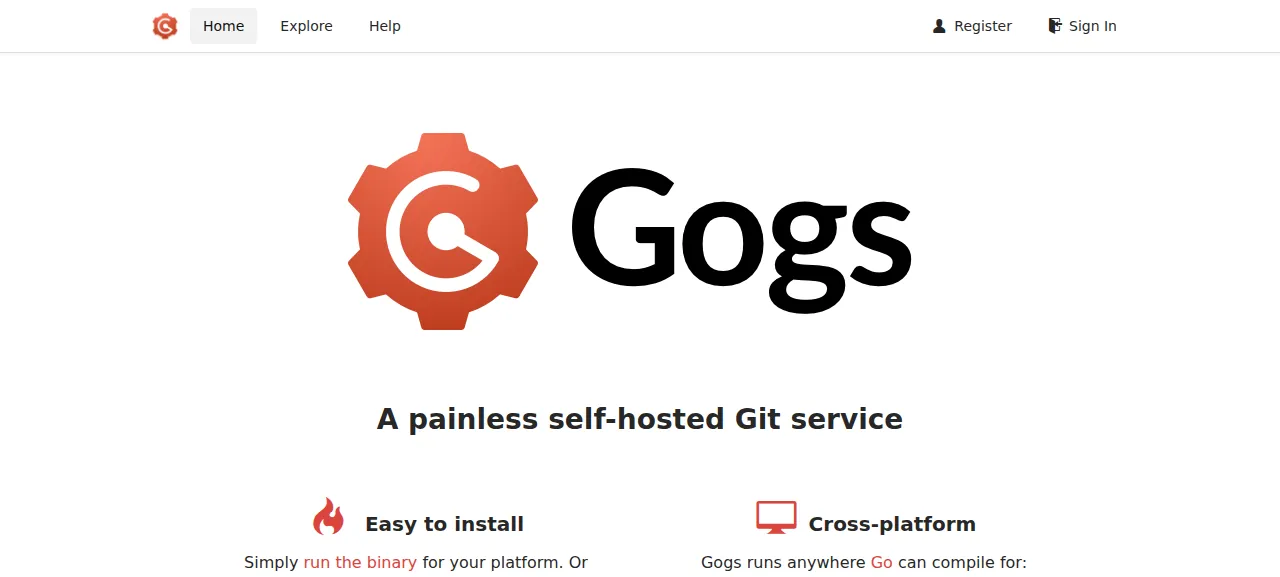 The Gogs home page before signing in